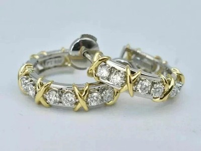 Huggie Creolen 2 Kt Rundschliff Lab Created Diamant 14K Bicolor Vergoldet