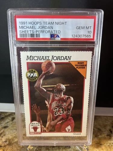 Michael Jordan Card 1991-92 Hoops Team Night Sheets-Perforated  PSA 10