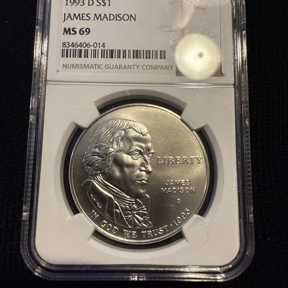 1993-D James Madison Commemorative Dollar MS69 NGC Brown Label - Image 2 of 4