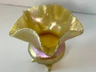 TIFFANY Studios Gold Iridescent Footed Vase - Stretched Surface Floriform-2 3/4"