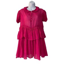 NWT KIMCHI BLUE Urban Outfitters Ruffle Tiered Collar Dress Size S Pink Sheer
