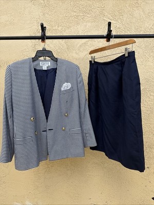 LADIES ATRIUM COLLECTION SUIT - SIZE 10- NAVY & WHITE Houndstooth