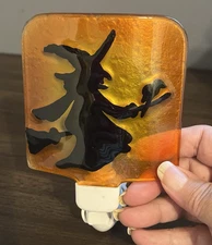 Halloween Witch With Broomstick Decorative Photo Glass Night Light Nightlight 4"