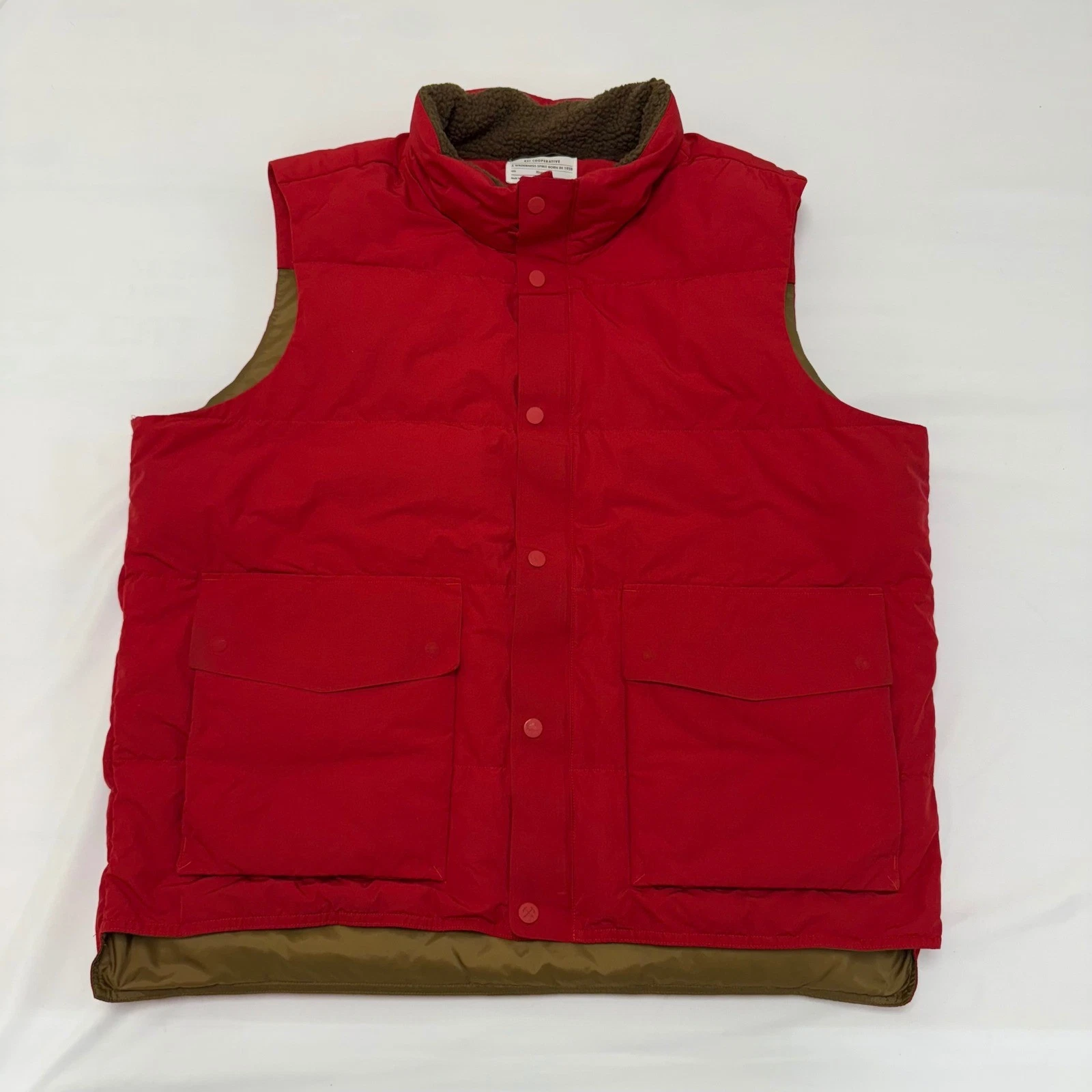 REI Cooperative Mens XL Wallace Puffer Vest Full Snap Zip Front Red Goose Down