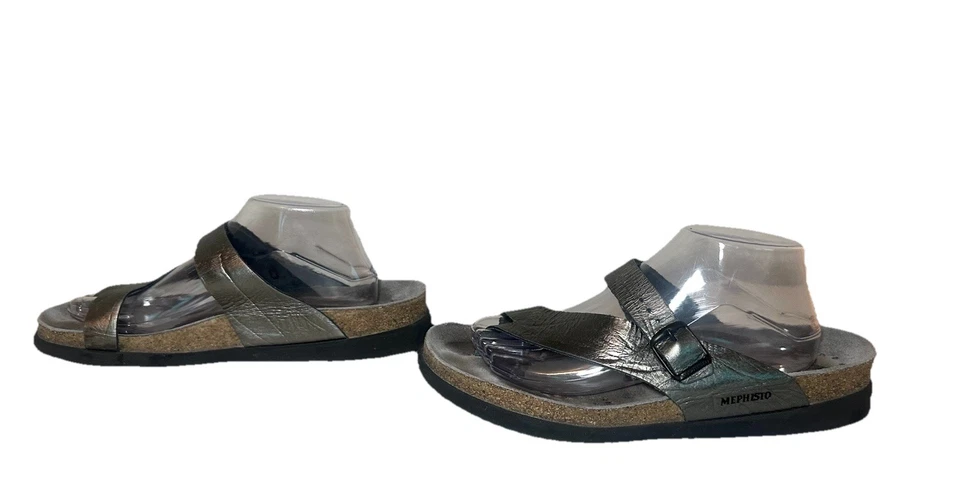 Sandalias cómodas Mephisto plateadas metálicas de cuero Helen con tiras para mujer EE. UU. 13 UE 43 Foto 3 de 4