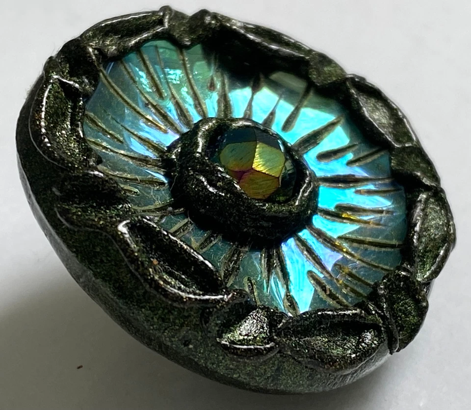 Bouton EXPEDIT vintage 35 mm - Résine verte fond brillant et perle années 50 - Photo 3/4