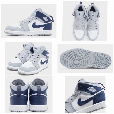 Jordan Air 1 Mid Kinder White/Navy/Grey - Größe UK 12,5/EUR 31 *Karton beschädigt