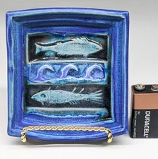 Michael Cohen Art Pottery Spoon Rest Fish Tile Cobalt Blue Amherst, MA