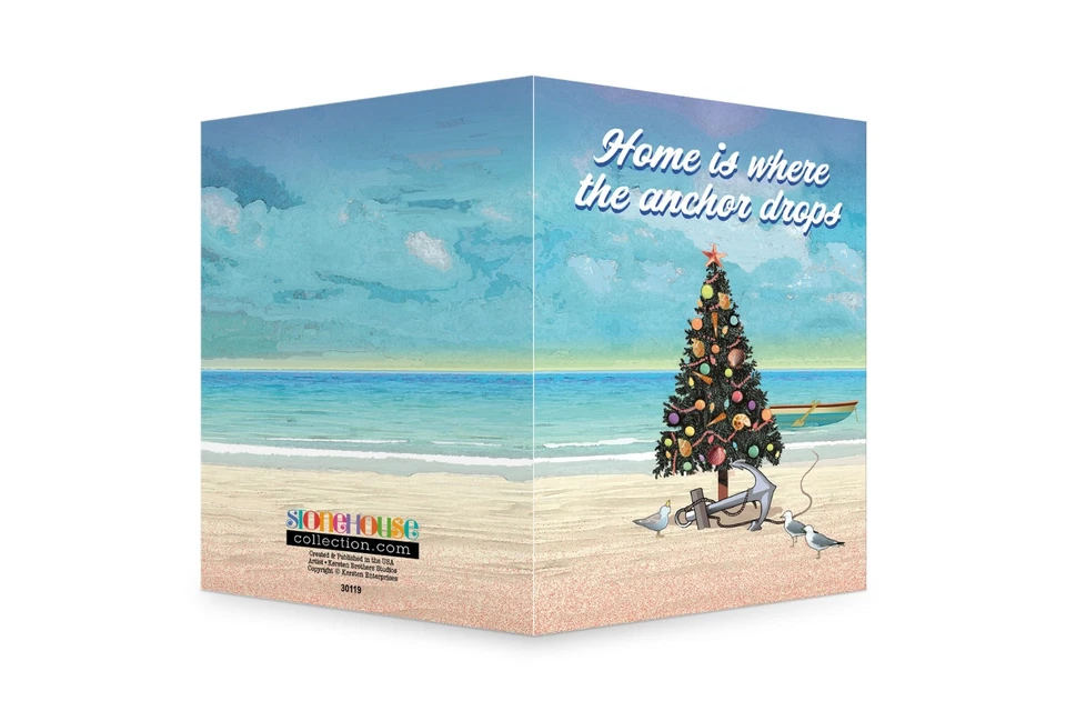Tarjetas de Navidad de playa, navegación, ancla, hechas en EE. UU., 5x7 pulgadas, 18 náuticas en caja Foto 3 de 4