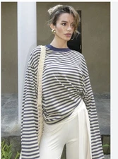 Lioness Bloom long sleeve beige stripe tee XS