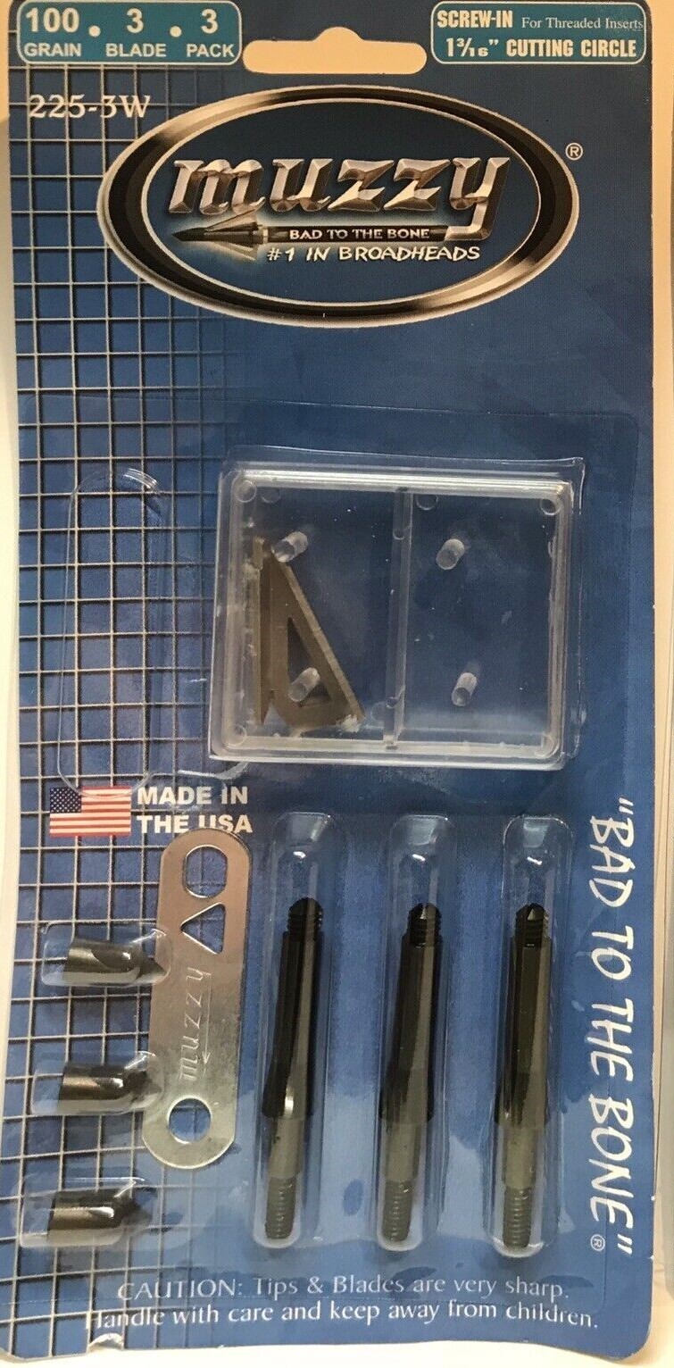 Muzzy No 225-3W 100 Grain 3 Blade 3 pack Bad To The Bone 1-3/16" Cutting Diam