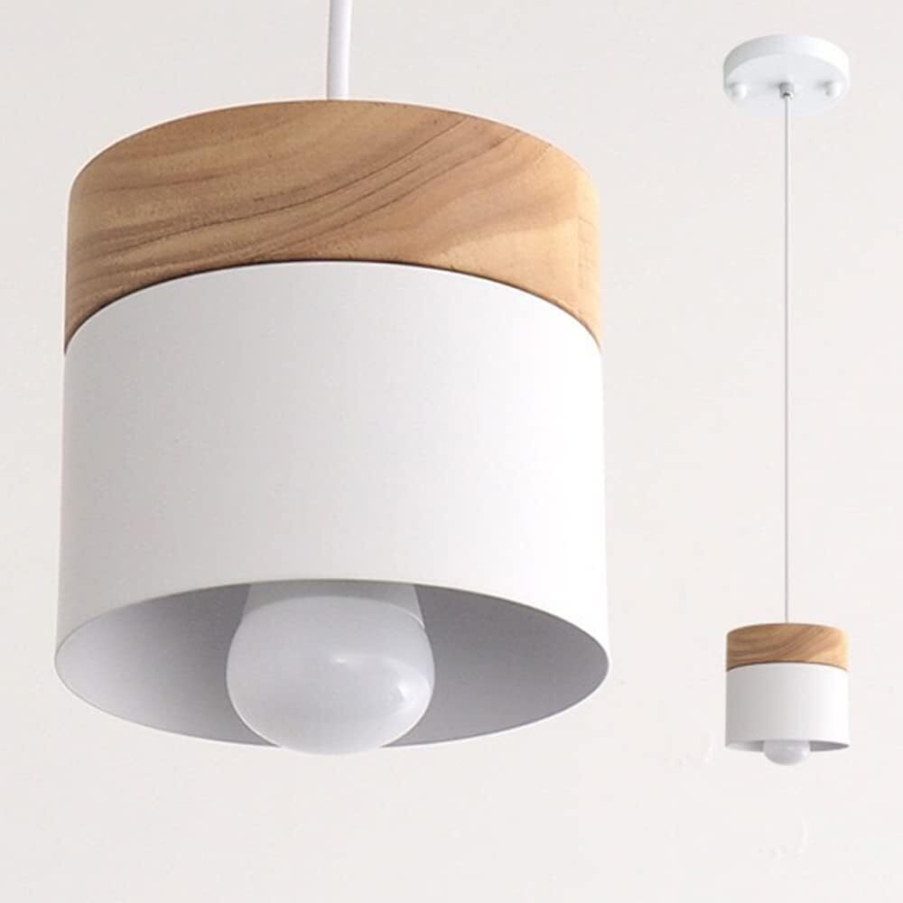 Lampadario a sospensione in metallo  bianco e legno
