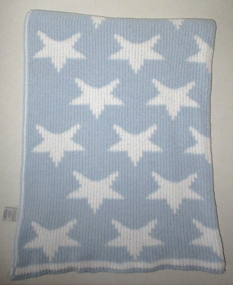 Manta bebé chenilla estrellas azul blanco reversible tejida RN# 118620 Manhattan niños Foto 2 de 4