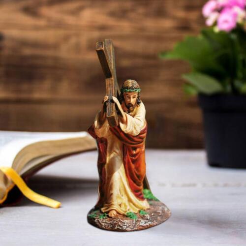 Statue Jesus Carrying Cross Figurine Holy Catholic Crosses Home Sculpture - Picture 5 of 9