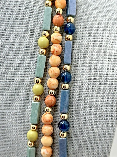 LIZ CLAIBORNE Multi Strand Beaded Necklace Blue Green Orange Statement 34" - Picture 4 of 9