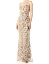 Dress The Population NEW Sequin Marie Gold Nude Mermaid Gown Size M