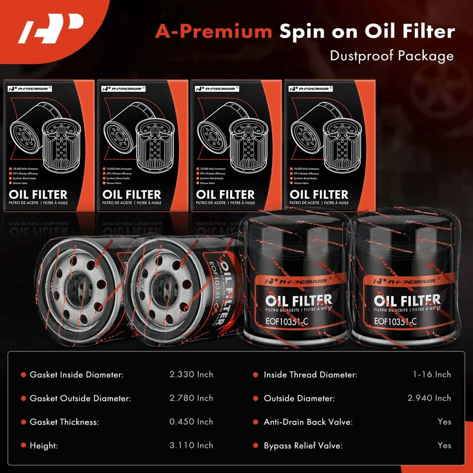 4x New Engine Oil Filter for Chevrolet Silverado 1500 GMC Sierra 1500 10K Miles - Image 2 of 4