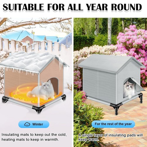 Large Heated Cat House Winter Insulated Cat Shelter Home for Outside Stray Barn - Picture 2 of 11