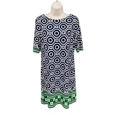 Eliza J Shift Dress Woman 6 Blue Geometric Office Siren Career Old Money Wacky