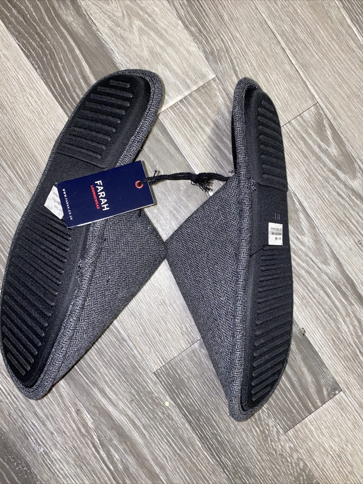 SAOLA Pantofole Uomo Farah Grigio Suola Piatta Nuove Etichette Tessuto Taglia 11 12 UK Adulto