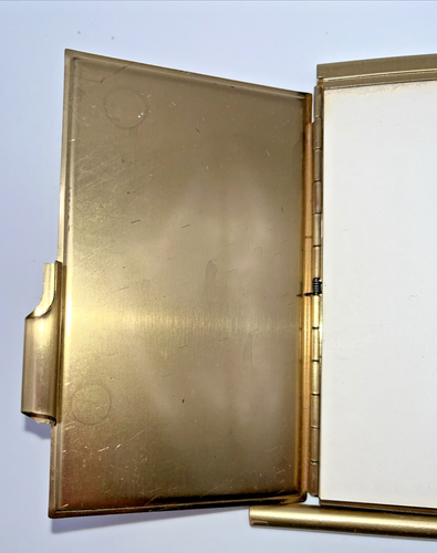Vintage Brass Pocket Spring Flip Note Pad with Pencil Paper Yellow Flower - Picture 11 of 12