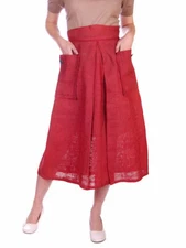 VTG 1940s Coral Red Burlap Skirt Claire McCardell Style Plaid Lined Pockets 26"W