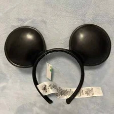 Authentic Disney Parks Mickey Mouse Ears Headband Solid Black faux Leather Hot
