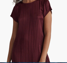 MADEWELL Short Sleeve Slip Midi Plissé DRESS SIZE MEDIUM MULBERRY WINE  NWT