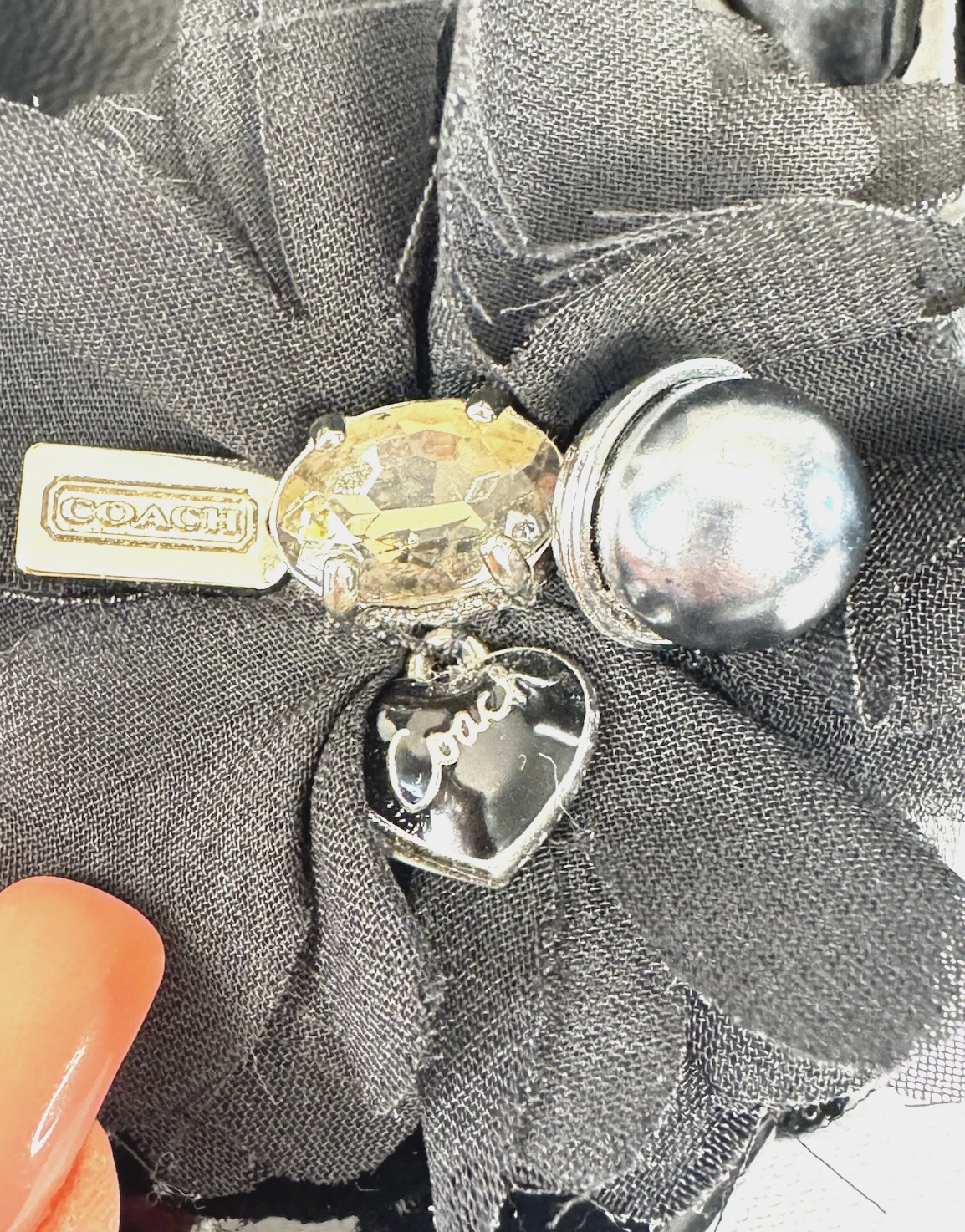 Coach Vintage Tamalia Zeppa 8 5 Peep Toe Nero Tela Logo Chic Ciondoli Floreali Y2k