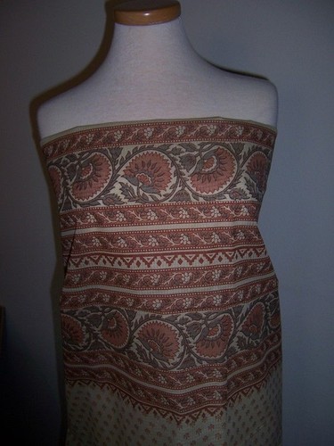 5yds INDIAN BLOCK PRINT LOOK FABRIC W/ SHAWL PRINT TO MATCH BEIGE GREENS ETC - Picture 2 of 5