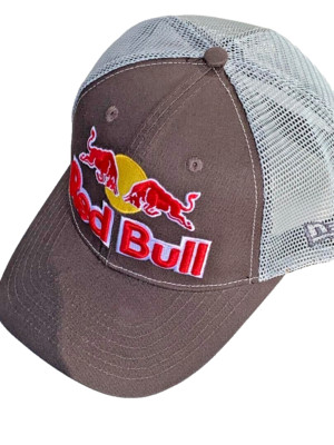 R - Brown Trucker Cap w/Cream Mesh. 2 Logos. F1 Racing. MotoGP. BMX. Supercross.
