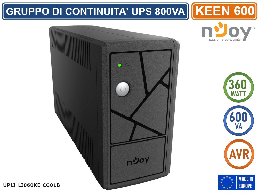 UPS GRUPPO DI CONTINUITA' KEEN 600 360 WATT 600VA AVR 2 PRESE SCHUKO