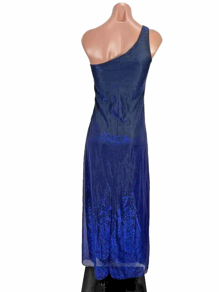 VTG 90s BLACK BLUE Metallic Ruched Evening DRESS S Accordion Pleat Party Prom - Image 2 of 4