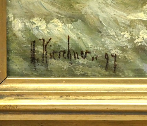 A Kirschner 1897 Fischerboot in der Hafeneinfahrt Öl auf Mahagoni 33,0 x 19,0 cm - Bild 14 von 16