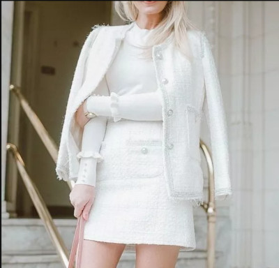 Zara Ivory Tweed Blazer with Pearl Buttons and Silver Threads Edging, NWT, S