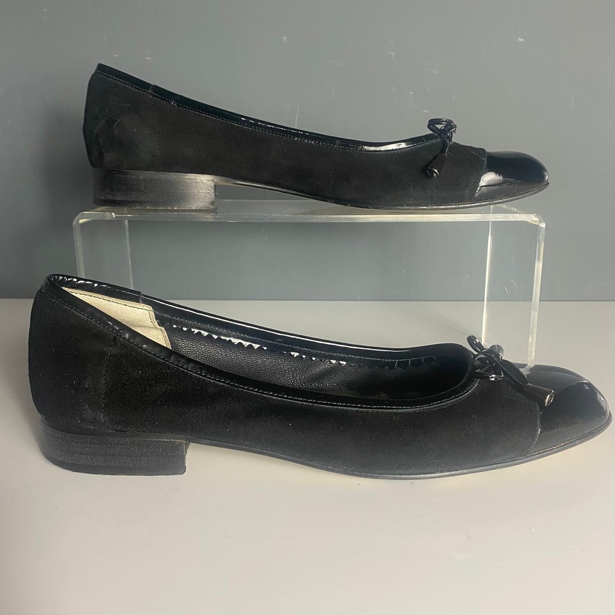 John Lewis Black Suede Patent Leather Ballerina 39