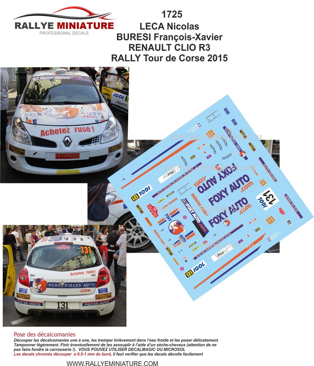 Décalcomanies 1/43 Renault Clio Boisdron Rallye Monte-Carlo 2017 - Marque Rallye Miniature - Neuf
