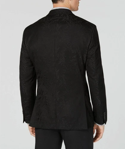 Blazer Ryan Seacrest Para Hombres Floral Jacquard Calce Ajustado Abrigo Tonal Negro, Talla 40 - Imagen 2 de 4