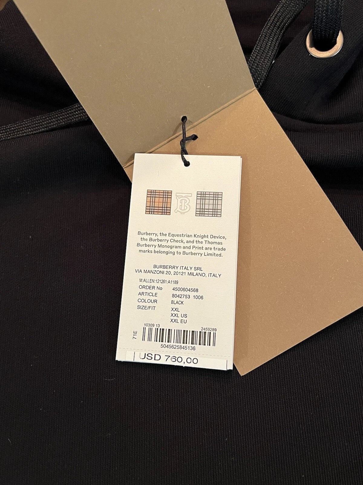 Burberry Men's Black Long Sleeve Allen Logo Pullover Hoodie Sweater Size XXL New 4