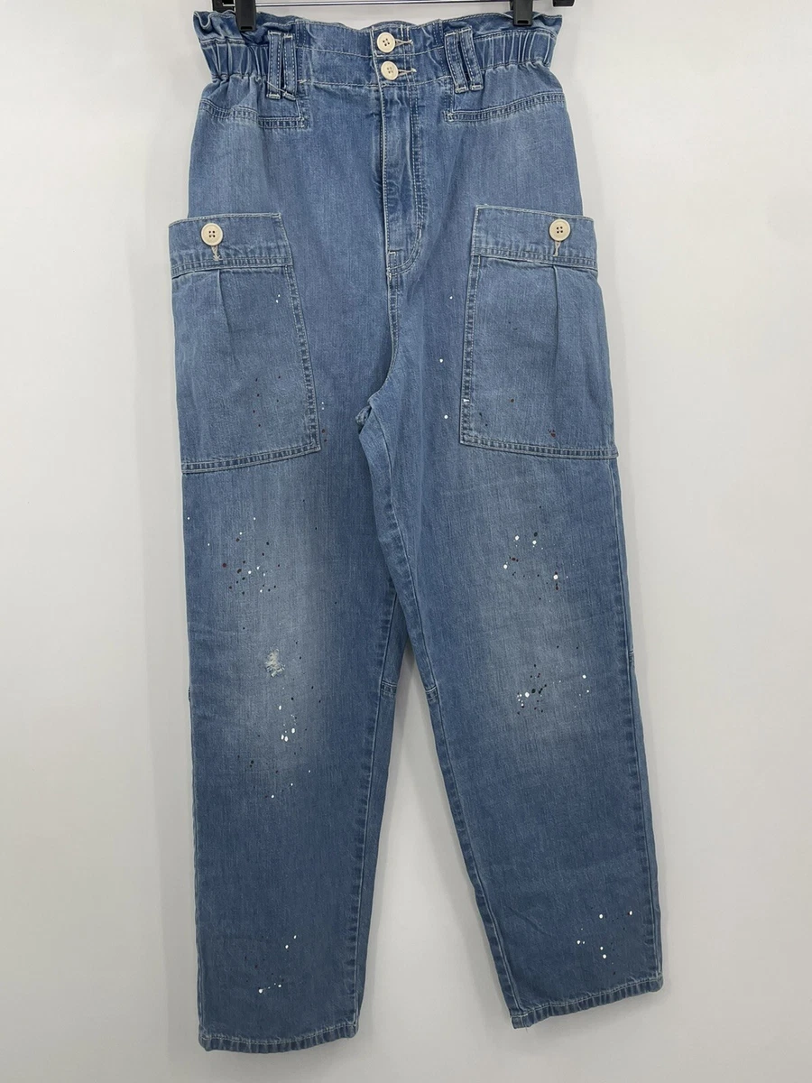 Free People Small Paperbag Pain Splatter High Rise Painters Jeans