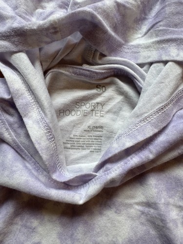 EUC SO Kid Girls Purple Tie Dye Short Sleeve Hooded Tee Shirt Size XL 14 16 - Picture 2 of 4