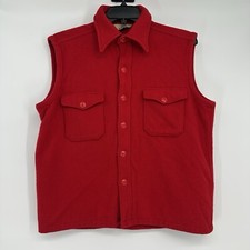 Vintage Woolrich Mens Wool Vest Sz 17 Red Outdoor Button Front Collar