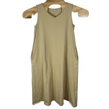 Uniqlo Sleeveless A-Line Cotton Midi Dress Womens Size XS Beige Khaki Minimalist