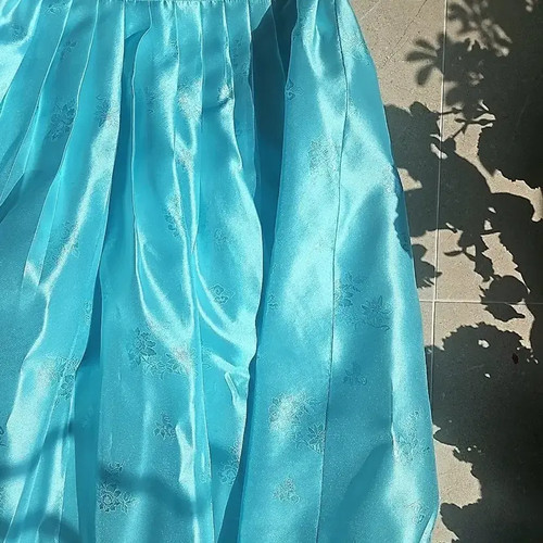 Sky Blue Traditional Korean Hanbok Skirt Waist & Sleeve Types Discount