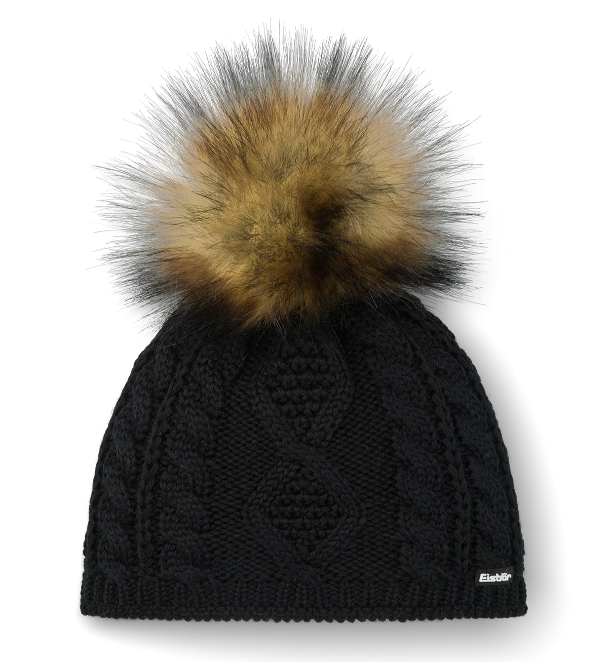 EISBAR Nelia Lux Women's Chunky Cable Knit Merino Mix Pom-Pom Beanie Hat BLACK
