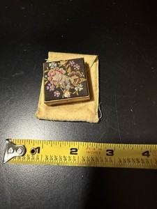 Vintage Square Pill Box Roses Petit Divided Hinged Lid Mirror On Inside