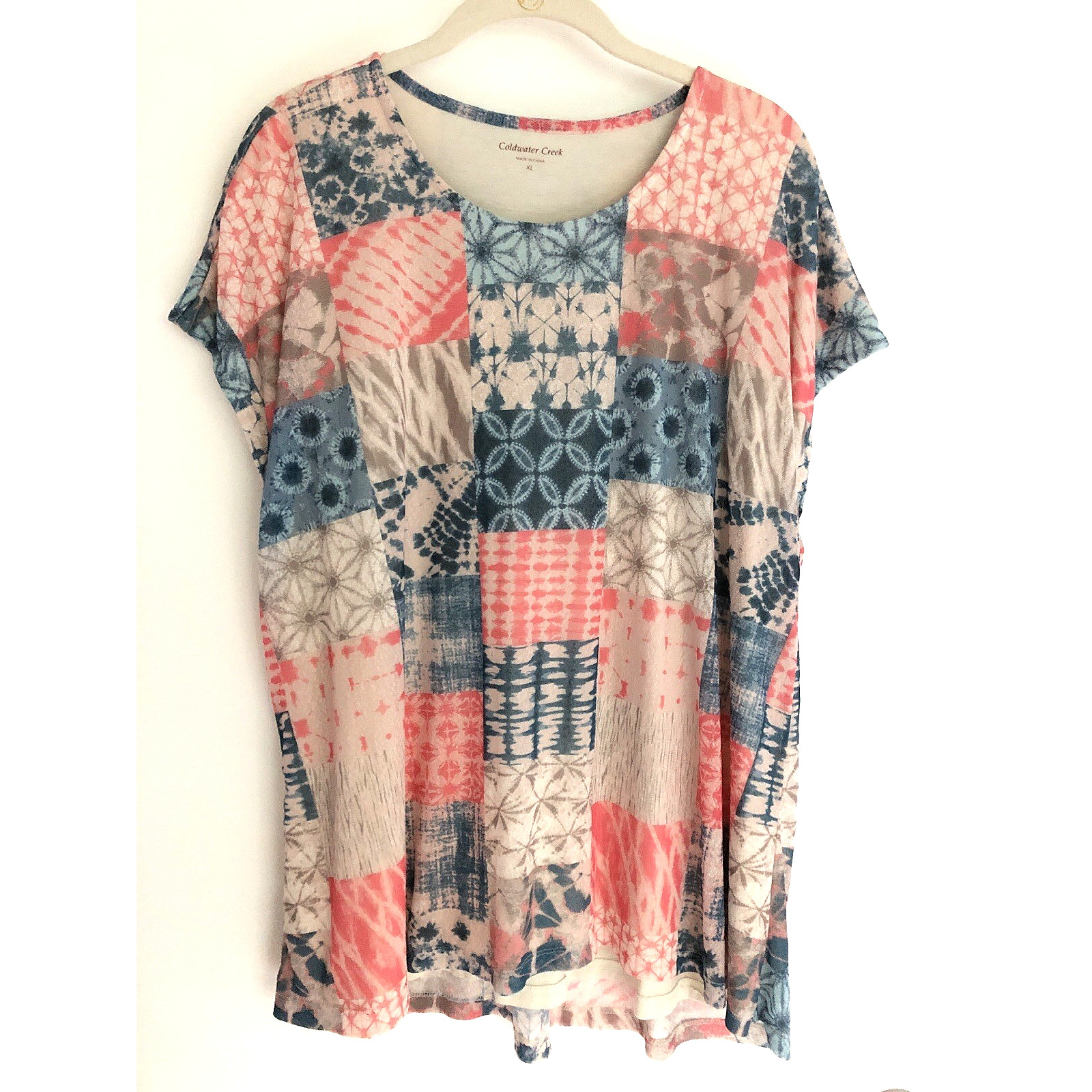 Coldwater Creek Size XL Two Layer Lined SS Top Patchwork Scoop Neck