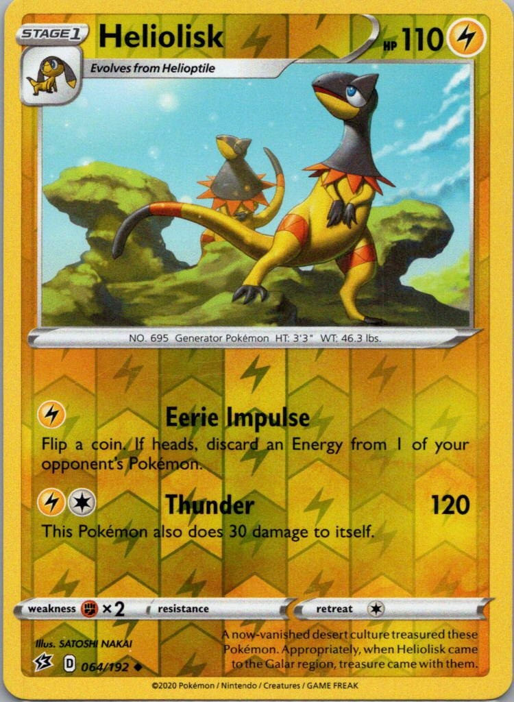 Pokemon TCG Heliolisk 64/192 Rebel Clash Rev Holo NM