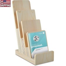Wooden Brochure Holder 4 Tier Desk Organizer Display Stand Literature Rack New