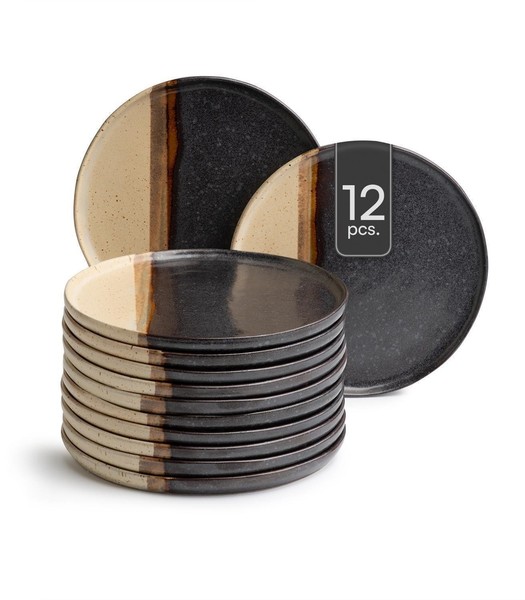 Brotteller 12Er Set Teller Servierteller Keramik Matt Schwarz Braun Ø 13 Cm-image